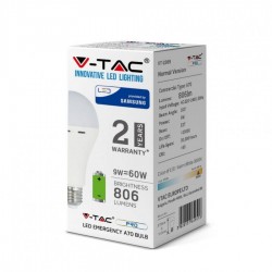 V-TAC PRO VT-2309 LAMPADINA LED E27 9W BULB A70 LUCE EMERGENZA ANTI BLACK-OUT BIANO NATURALESKU 2372